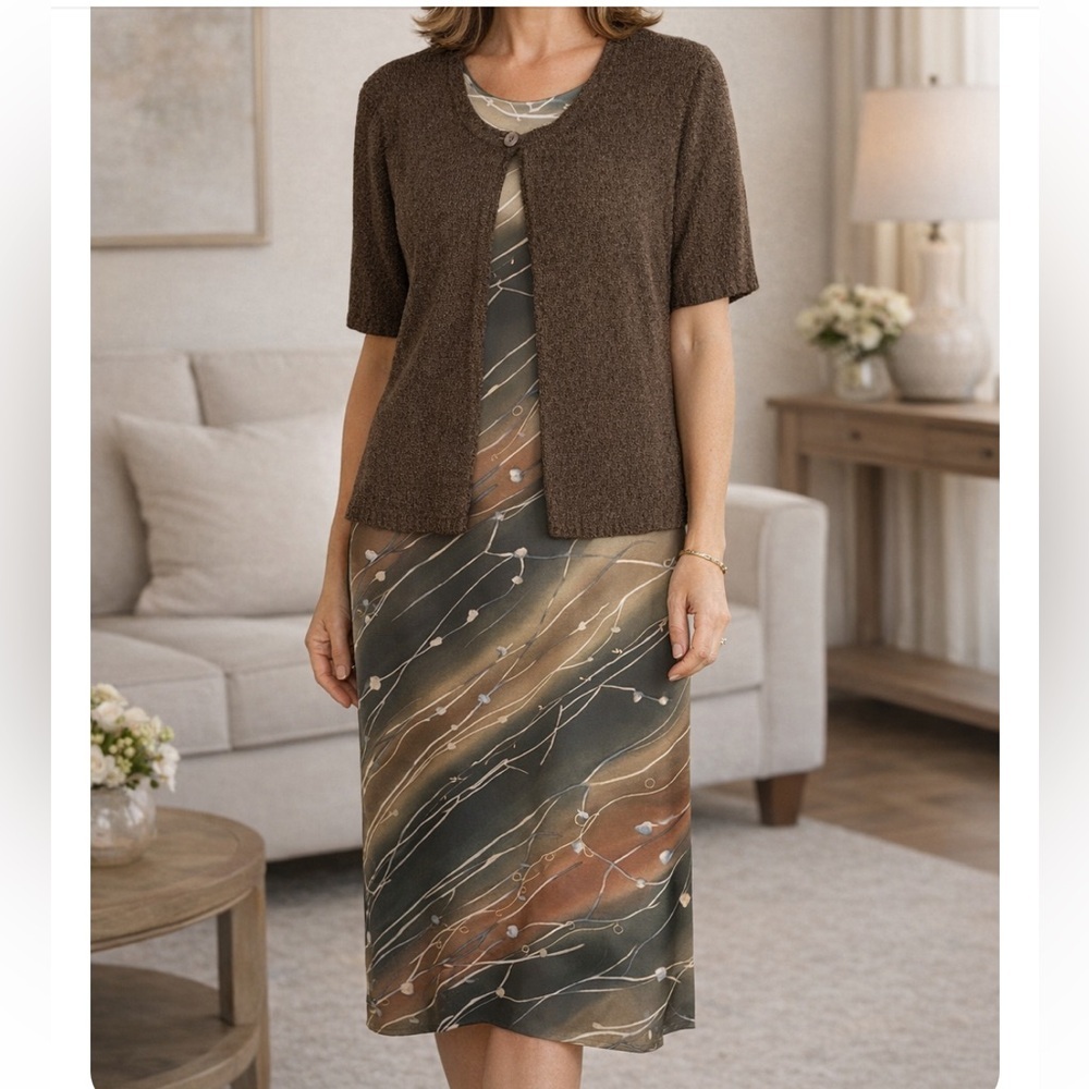 R&K Originals Vintage Two Piece Earthy Elegance MIDI Dress NEW